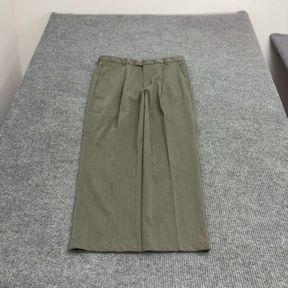Dockers Pants Mens 34 Green Polyester Rayon Wool Stretch Pleated Dress Workwear